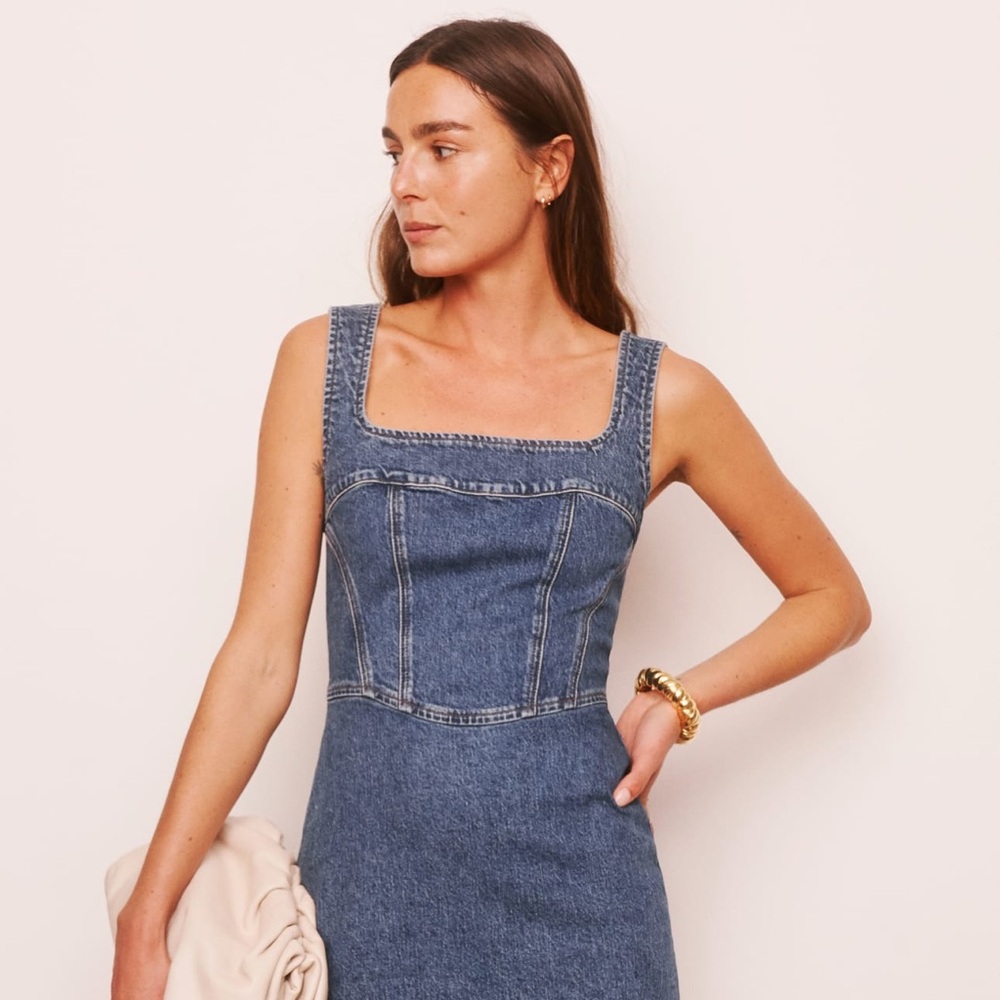 Reformation Davies Bustier Denim Mini Dress